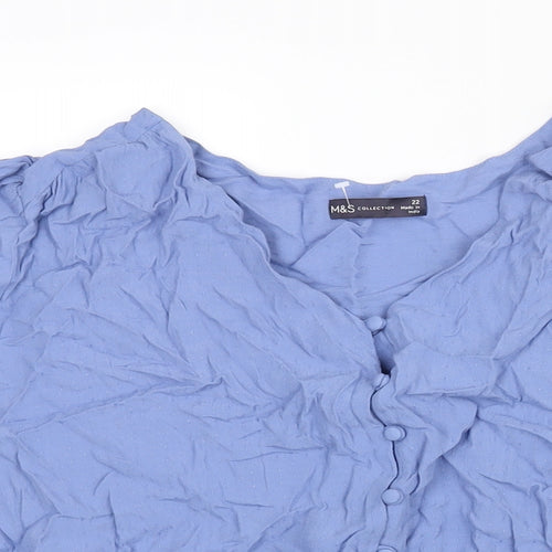 Marks and Spencer Womens Blue Viscose Basic Blouse Size 22 V-Neck - Peplum
