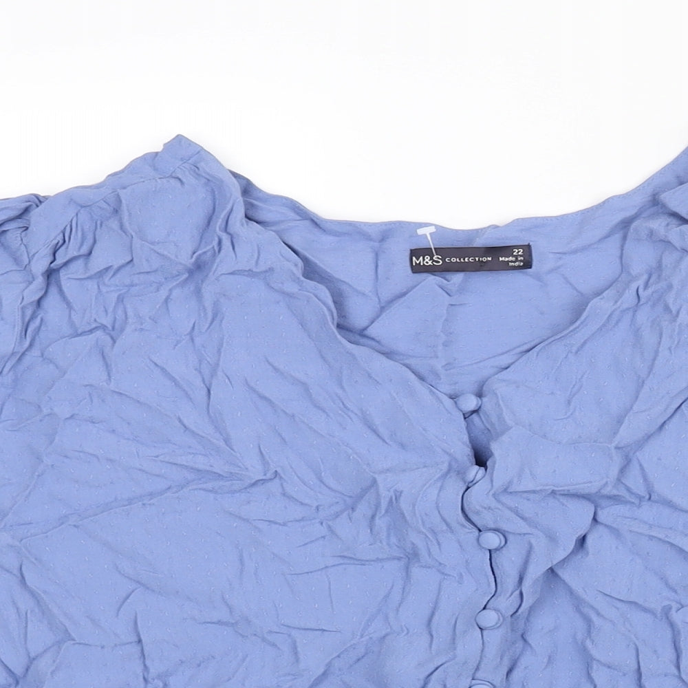 Marks and Spencer Womens Blue Viscose Basic Blouse Size 22 V-Neck - Peplum