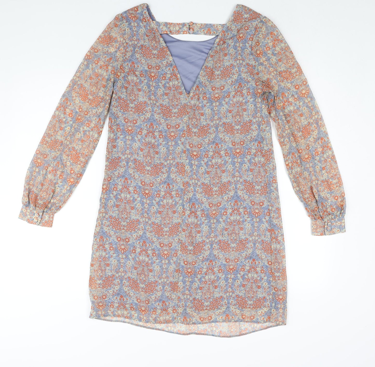 New Look Womens Multicoloured Floral Polyester Shift Size 10 Round Neck Button - Open Back