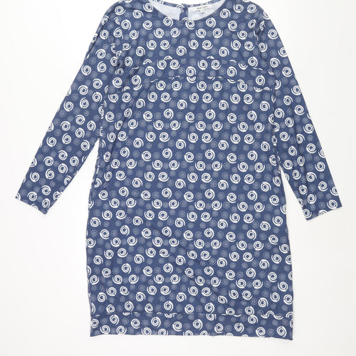 Alice Collins Womens Blue Geometric Polyester Shift Size 10 Round Neck Button