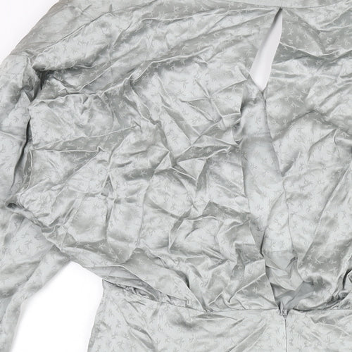 Topshop Womens Silver Geometric Silk Mini Size 8 V-Neck Zip