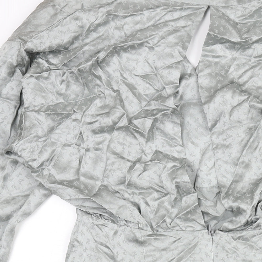 Topshop Womens Silver Geometric Silk Mini Size 8 V-Neck Zip