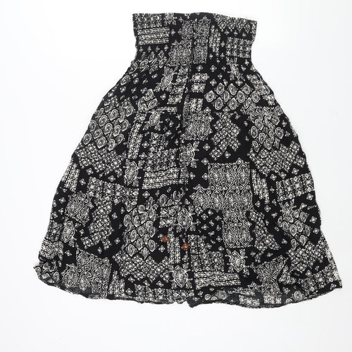 Apricot Womens Black Geometric Viscose A-Line Size 10 Square Neck Pullover - Rouched Tie Detail