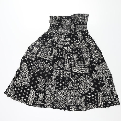 Apricot Womens Black Geometric Viscose A-Line Size 10 Square Neck Pullover - Rouched Tie Detail