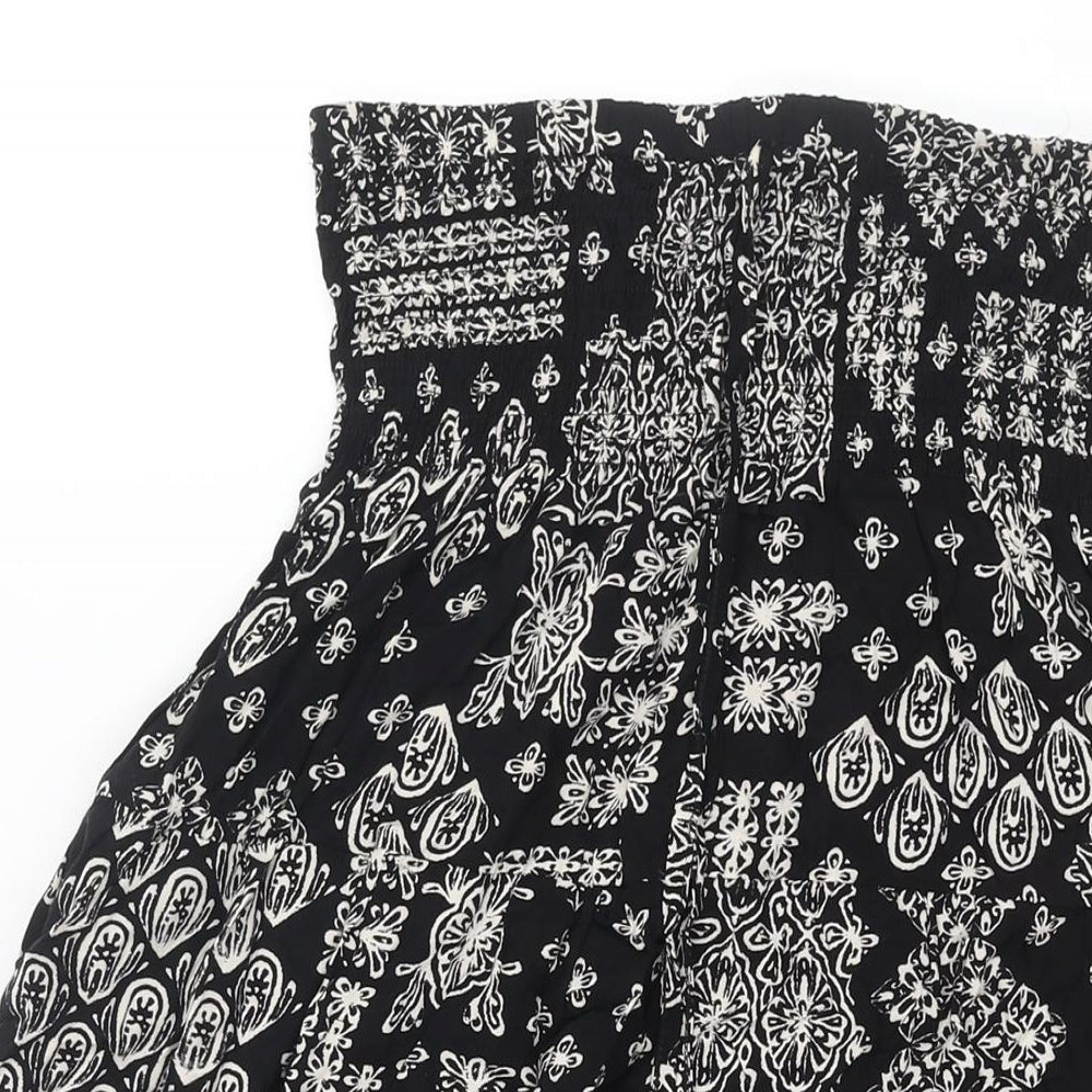 Apricot Womens Black Geometric Viscose A-Line Size 10 Square Neck Pullover - Rouched Tie Detail