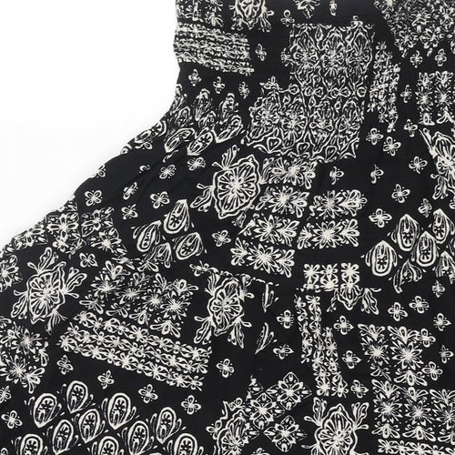Apricot Womens Black Geometric Viscose A-Line Size 10 Square Neck Pullover - Rouched Tie Detail