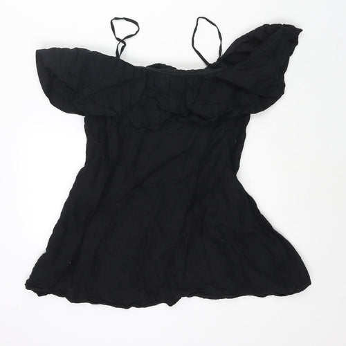 Zara Womens Black Linen Mini Size M Off the Shoulder Zip - Strap