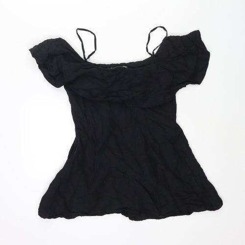 Zara Womens Black Linen Mini Size M Off the Shoulder Zip - Strap