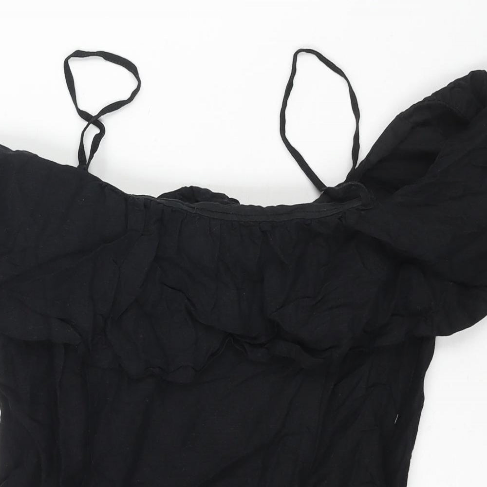 Zara Womens Black Linen Mini Size M Off the Shoulder Zip - Strap