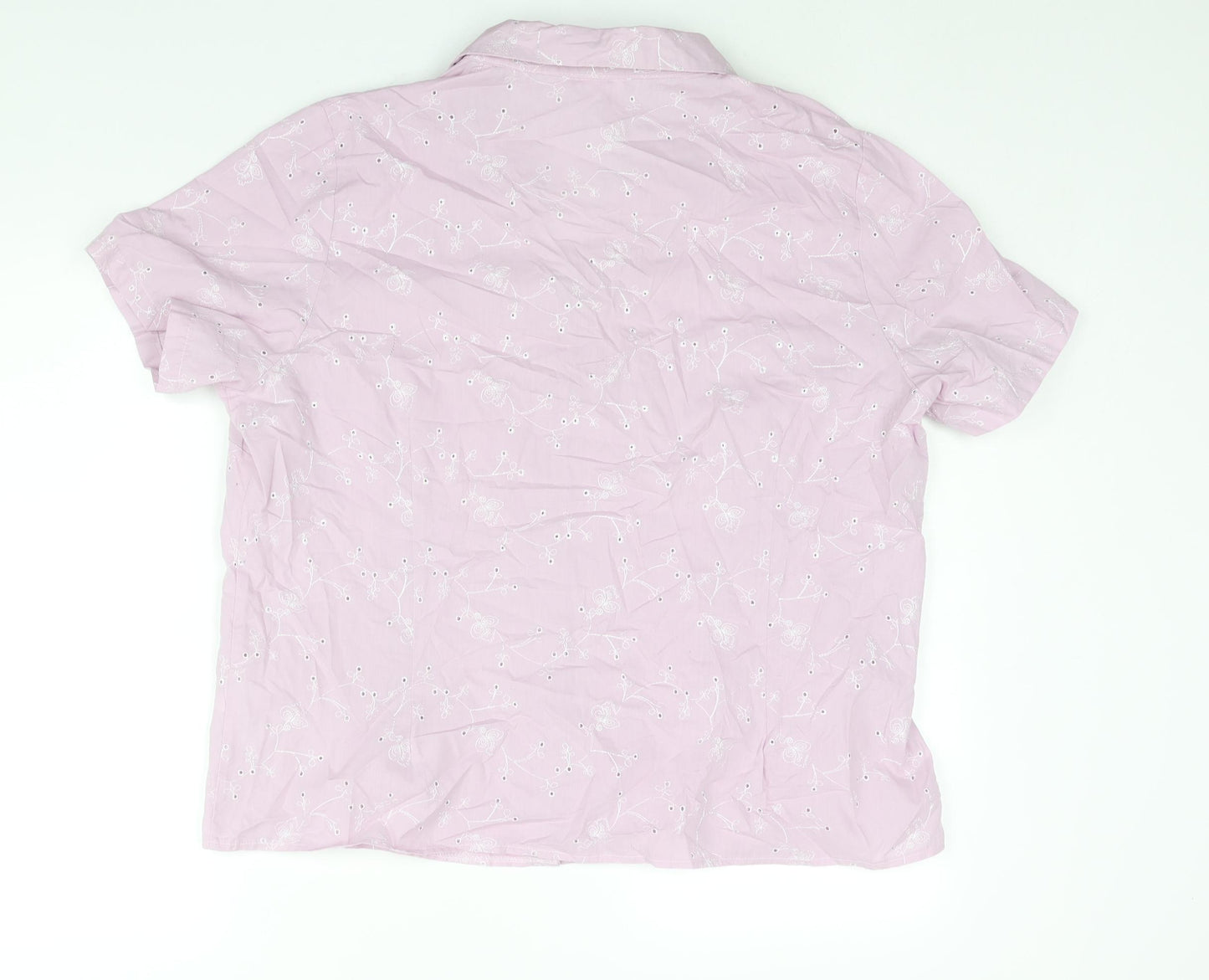 Damart Womens Pink Cotton Basic Button-Up Size 22 Collared - Floral Embroidery