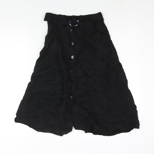 & Other Stories Womens Black Viscose A-Line Skirt Size 6 Button - Belted