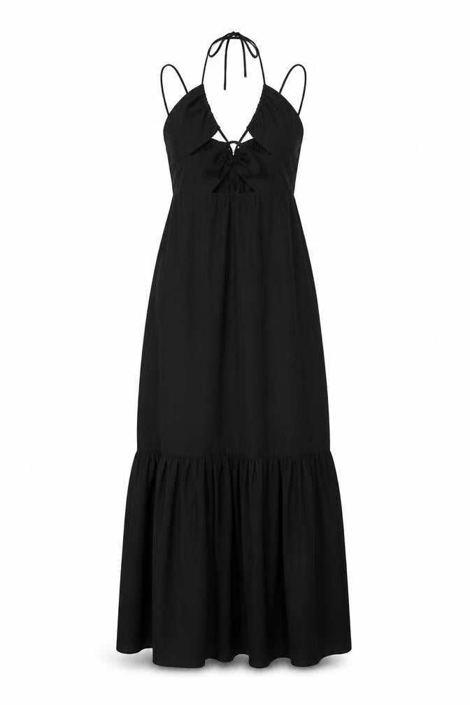 Divided by H&M Womens Black Polyester Maxi Size 10 Halter Tie - Cut Out Detail