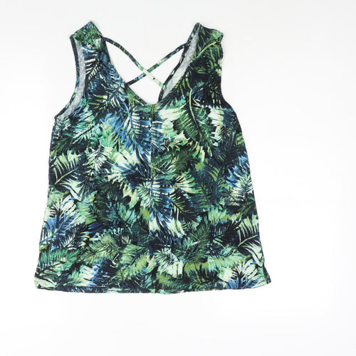 Vewry Womens Green Geometric Viscose Camisole Blouse Size 10 V-Neck - Strap Detail Leaf Print
