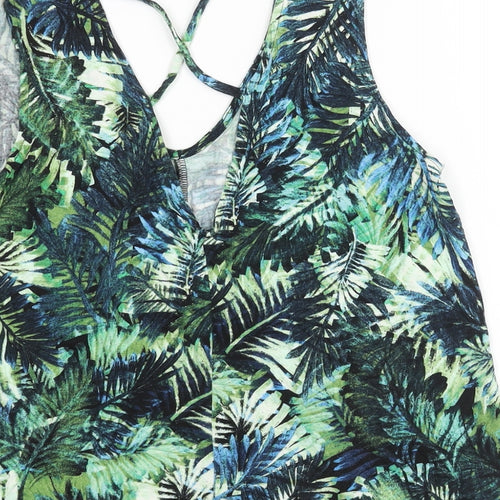 Vewry Womens Green Geometric Viscose Camisole Blouse Size 10 V-Neck - Strap Detail Leaf Print