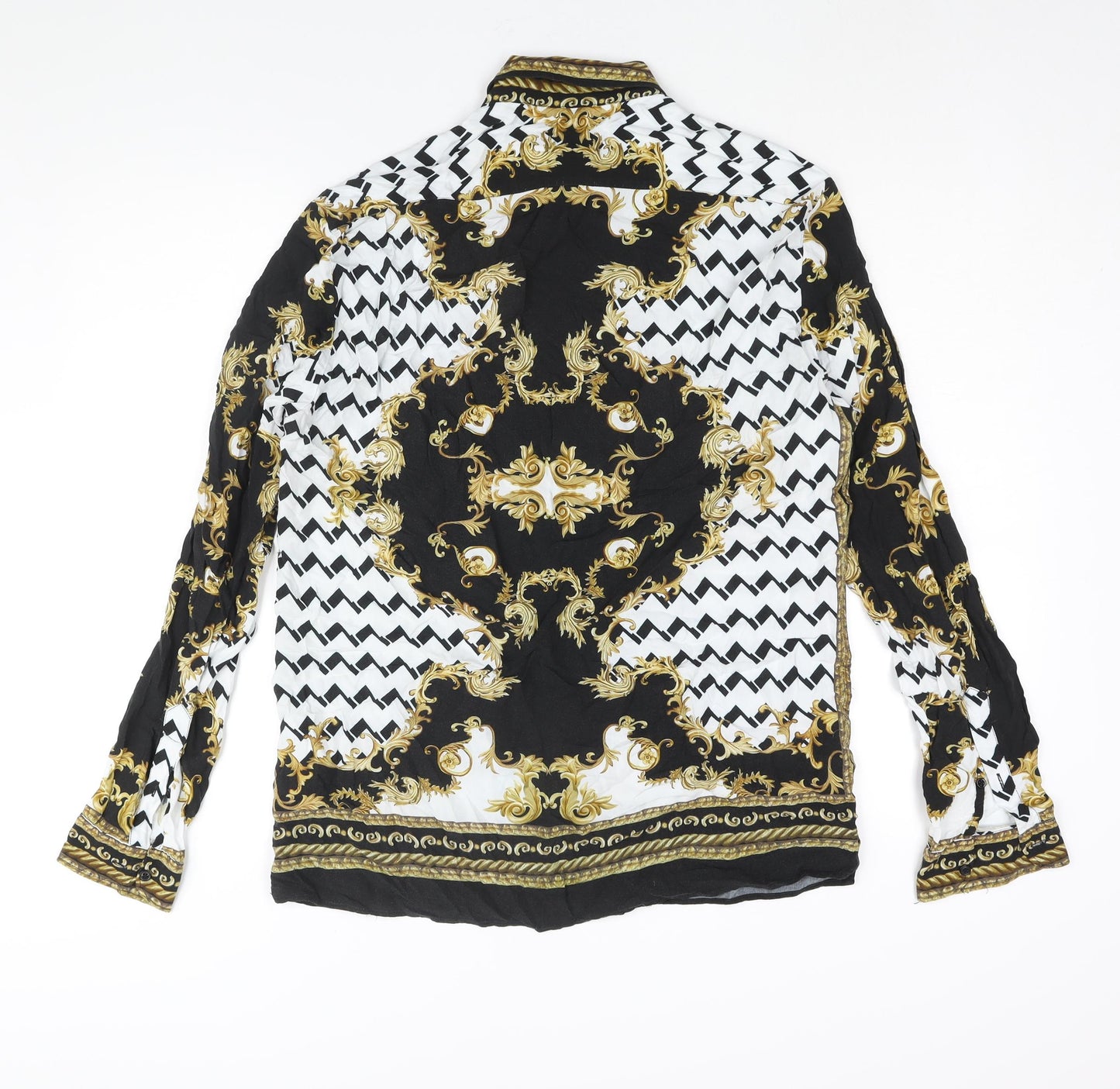 Zara Mens Multicoloured Geometric Viscose Button-Up Size L Collared Button