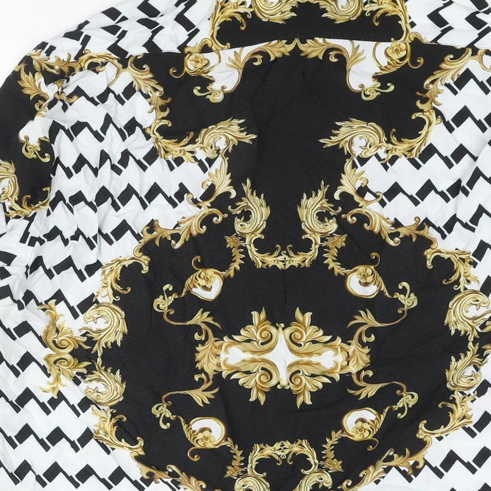 Zara Mens Multicoloured Geometric Viscose Button-Up Size L Collared Button