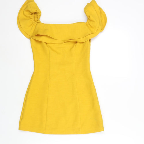 Topshop Womens Yellow Polyester Mini Size 4 Square Neck Zip - Frill