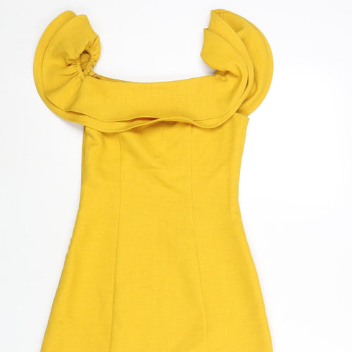 Topshop Womens Yellow Polyester Mini Size 4 Square Neck Zip - Frill
