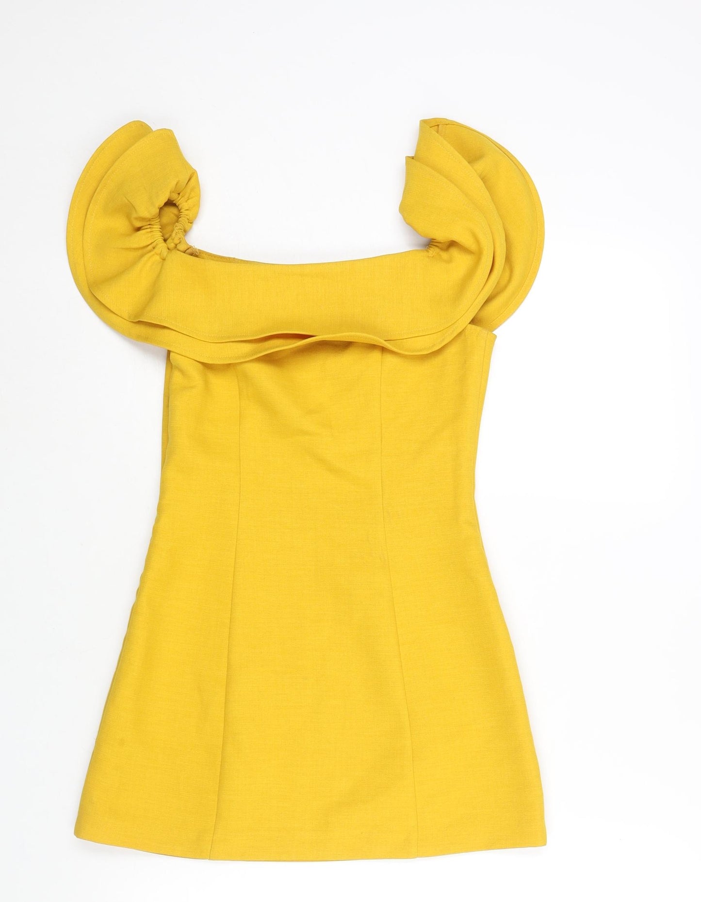 Topshop Womens Yellow Polyester Mini Size 4 Square Neck Zip - Frill