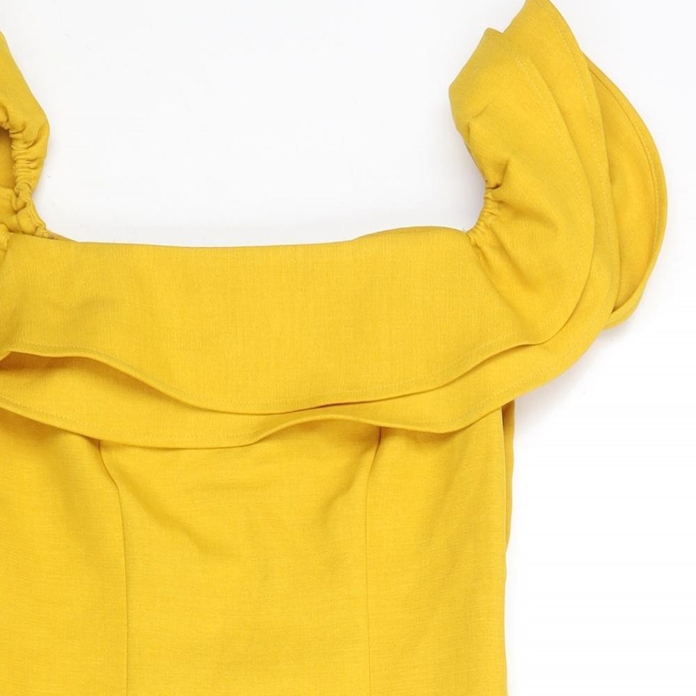 Topshop Womens Yellow Polyester Mini Size 4 Square Neck Zip - Frill