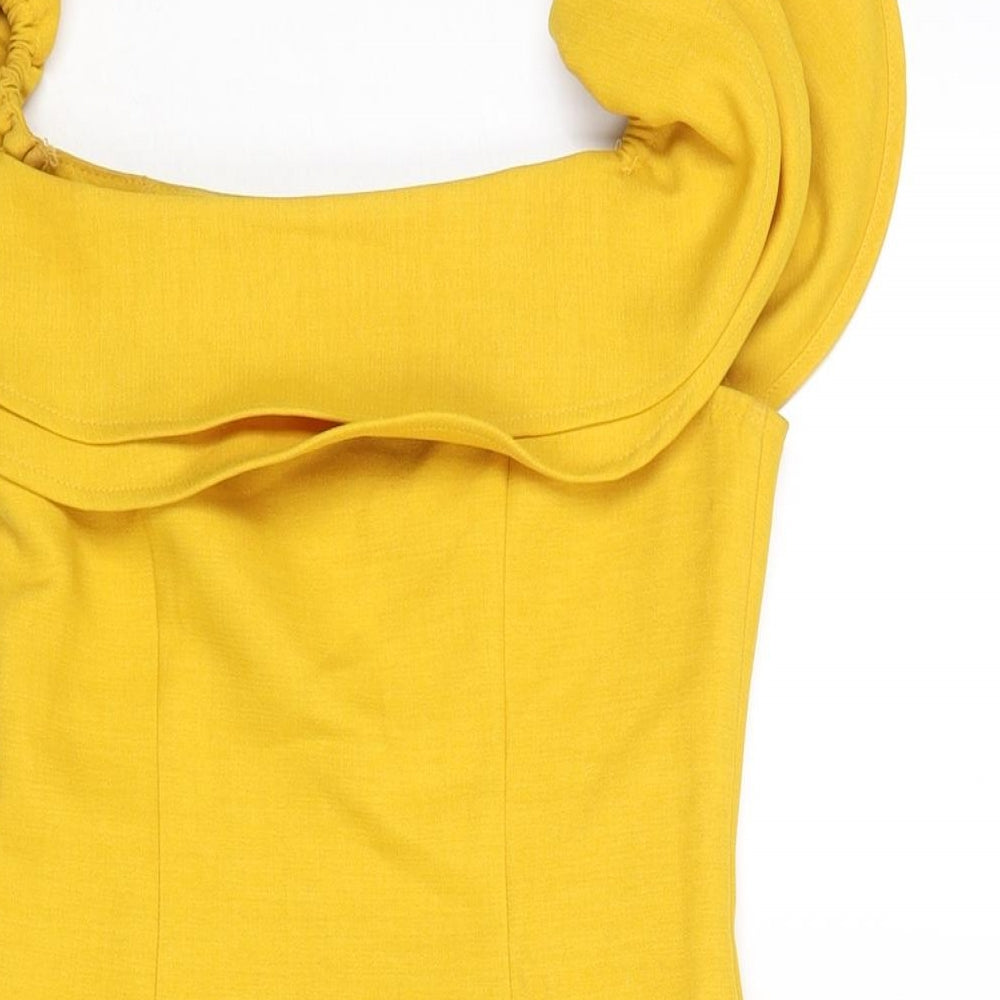Topshop Womens Yellow Polyester Mini Size 4 Square Neck Zip - Frill