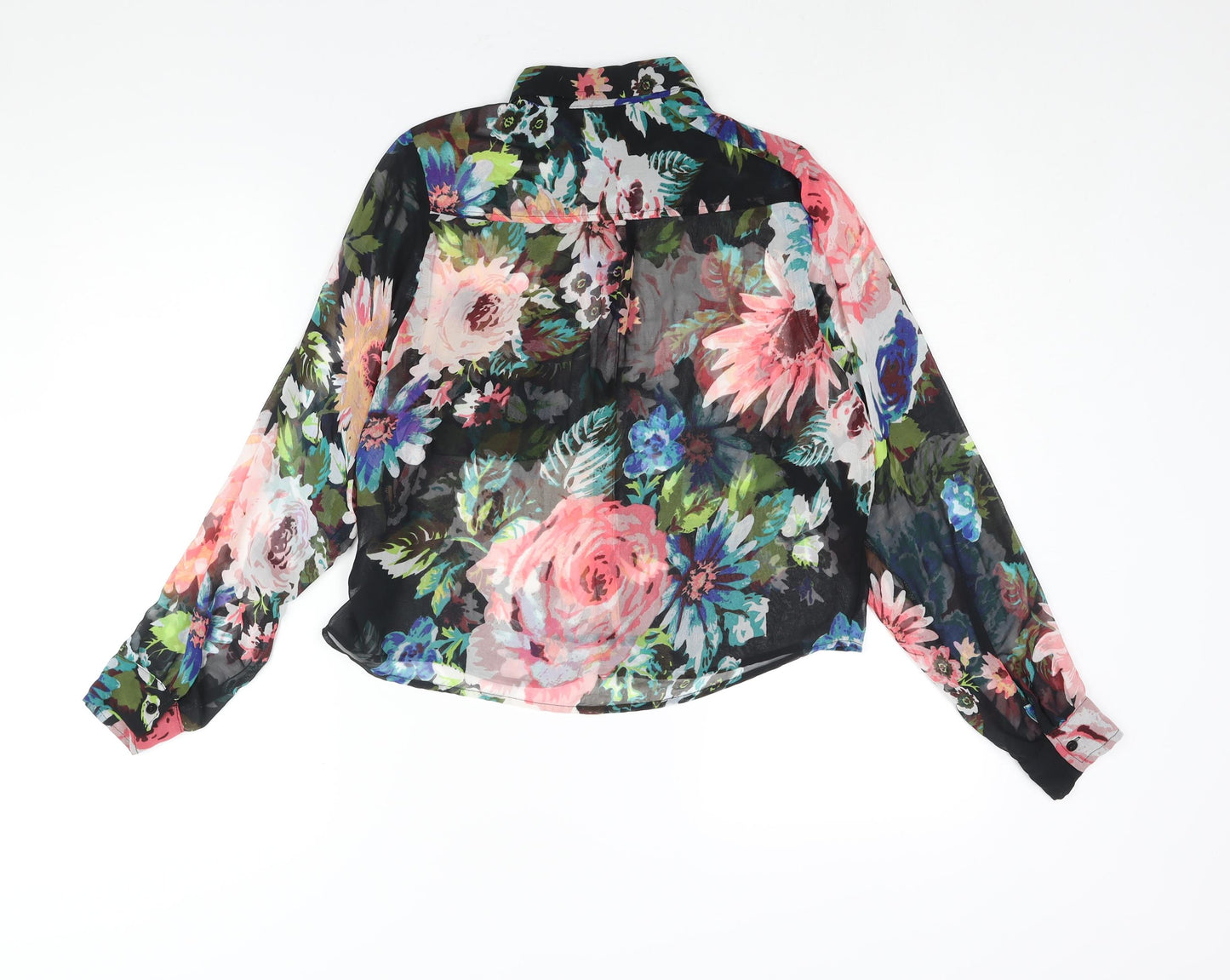H&M Womens Multicoloured Floral Polyester Basic Blouse Size 4 Collared - Semi Sheer