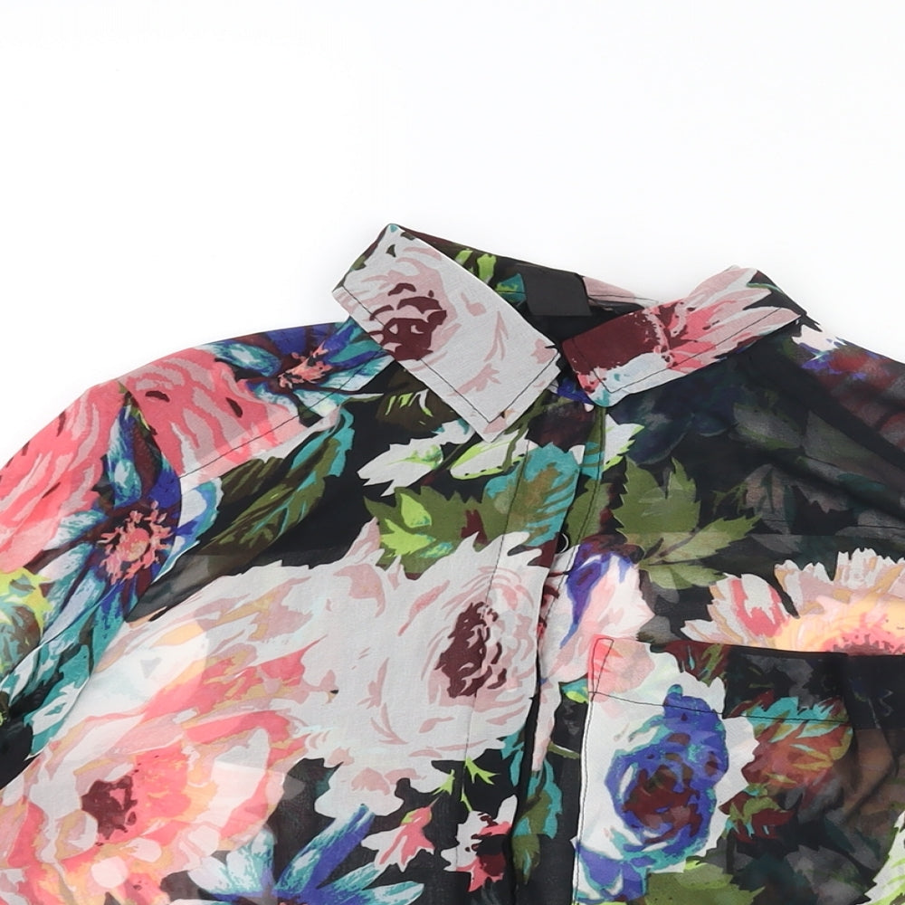 H&M Womens Multicoloured Floral Polyester Basic Blouse Size 4 Collared - Semi Sheer