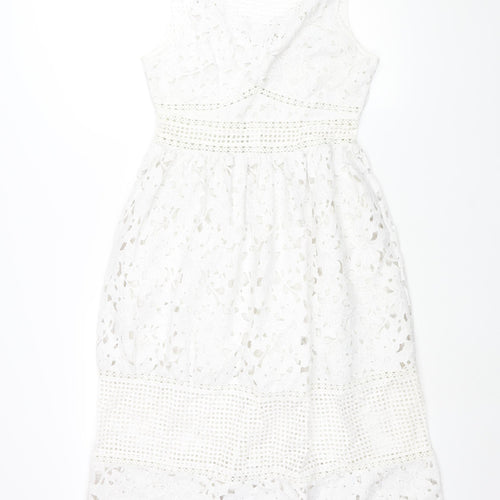 Miss Selfridge Womens White Polyester Shift Size 14 V-Neck Zip