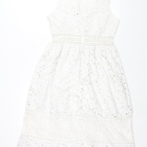 Miss Selfridge Womens White Polyester Shift Size 14 V-Neck Zip