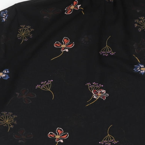 New Look Womens Black Floral Polyester Basic Blouse Size 12 Mock Neck - Semi Sheer Sequin Detail