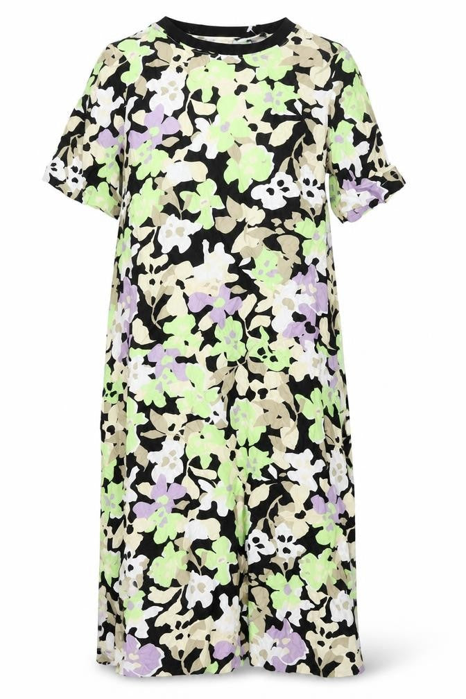 Front view of Autograph women’s multicoloured geometric cupro shift, size UK 10, roll neck zip