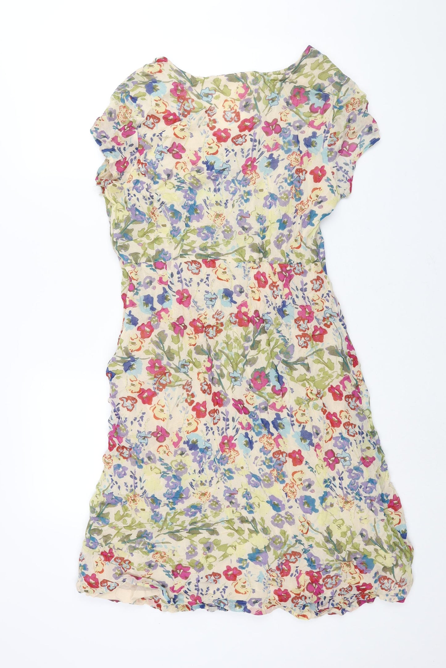 Adini Womens Multicoloured Floral Viscose Shift Size M V-Neck Button