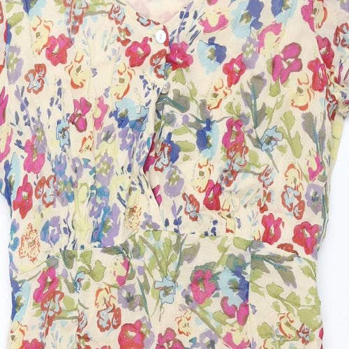 Adini Womens Multicoloured Floral Viscose Shift Size M V-Neck Button