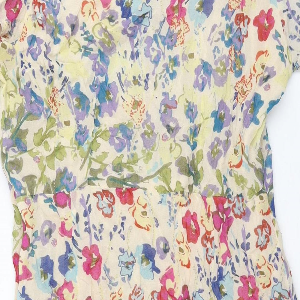 Adini Womens Multicoloured Floral Viscose Shift Size M V-Neck Button