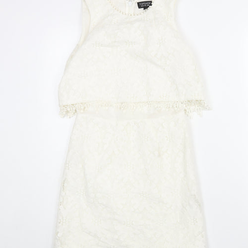 Topshop Womens Ivory Polyester Mini Size 8 Round Neck Zip