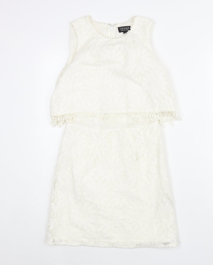 Topshop Womens Ivory Polyester Mini Size 8 Round Neck Zip