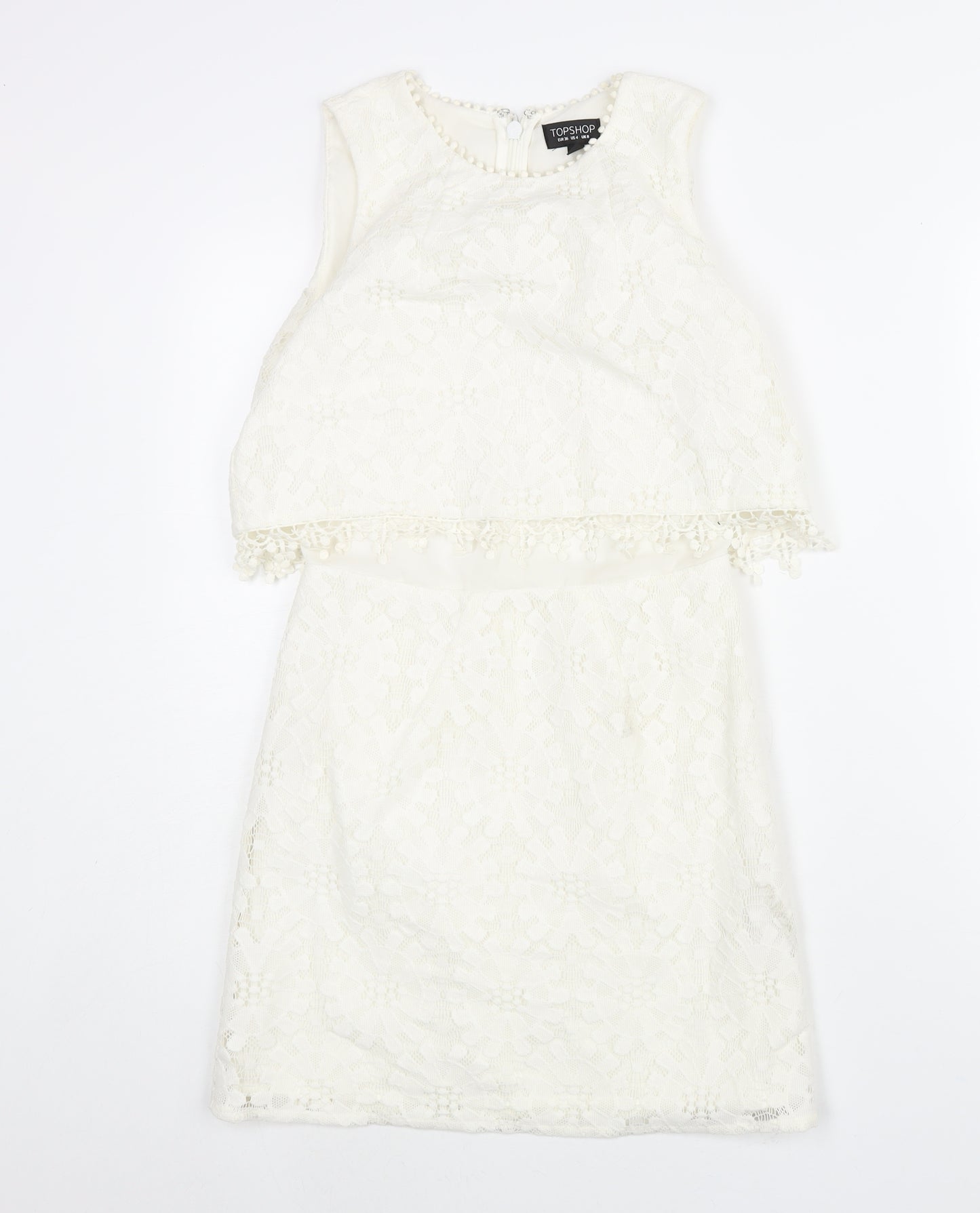 Topshop Womens Ivory Polyester Mini Size 8 Round Neck Zip