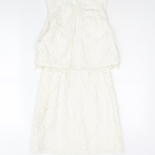 Topshop Womens Ivory Polyester Mini Size 8 Round Neck Zip