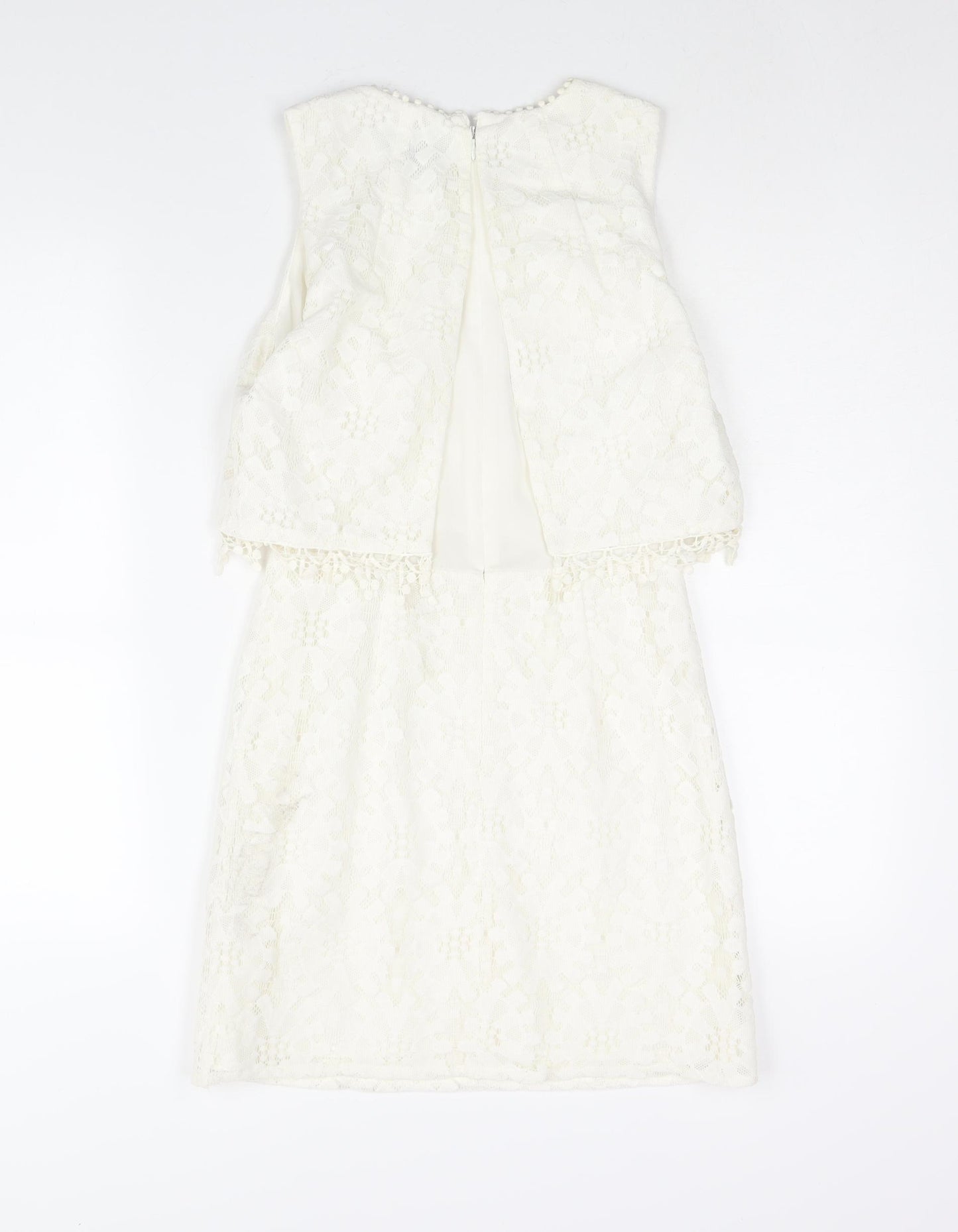 Topshop Womens Ivory Polyester Mini Size 8 Round Neck Zip