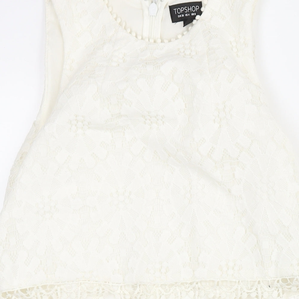 Topshop Womens Ivory Polyester Mini Size 8 Round Neck Zip
