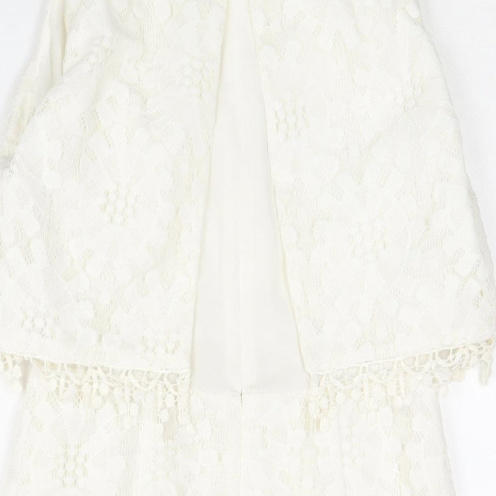Topshop Womens Ivory Polyester Mini Size 8 Round Neck Zip
