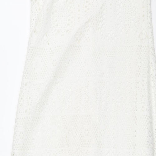 Spotted Womens White Polyester Maxi Size 8 Round Neck Pullover - Side Slits