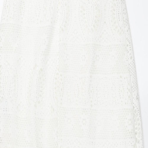Spotted Womens White Polyester Maxi Size 8 Round Neck Pullover - Side Slits