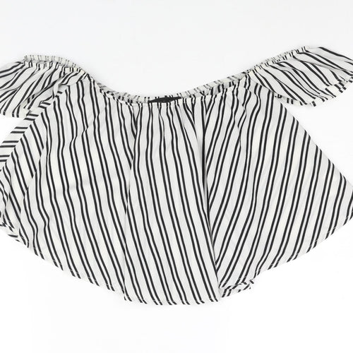 High Street Womens White Striped Polyester Cropped Blouse Size S Off the Shoulder
