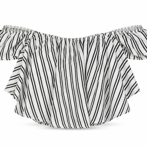 High Street Womens White Striped Polyester Cropped Blouse Size S Off the Shoulder