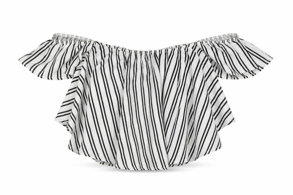 High Street Womens White Striped Polyester Cropped Blouse Size S Off the Shoulder