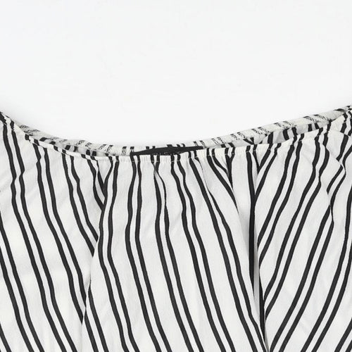 High Street Womens White Striped Polyester Cropped Blouse Size S Off the Shoulder
