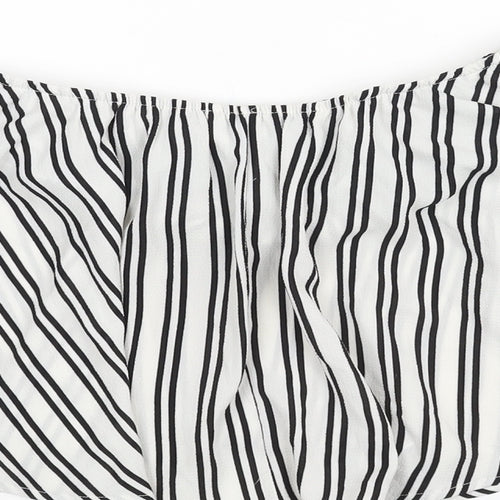 High Street Womens White Striped Polyester Cropped Blouse Size S Off the Shoulder