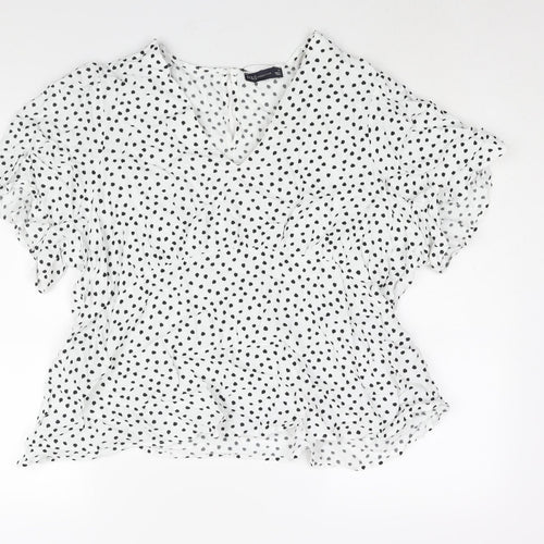 Marks and Spencer Womens White Polka Dot Viscose Basic Blouse Size 24 V-Neck