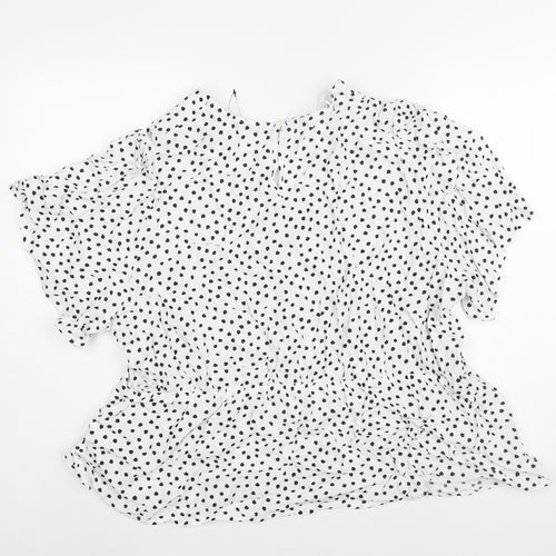 Marks and Spencer Womens White Polka Dot Viscose Basic Blouse Size 24 V-Neck